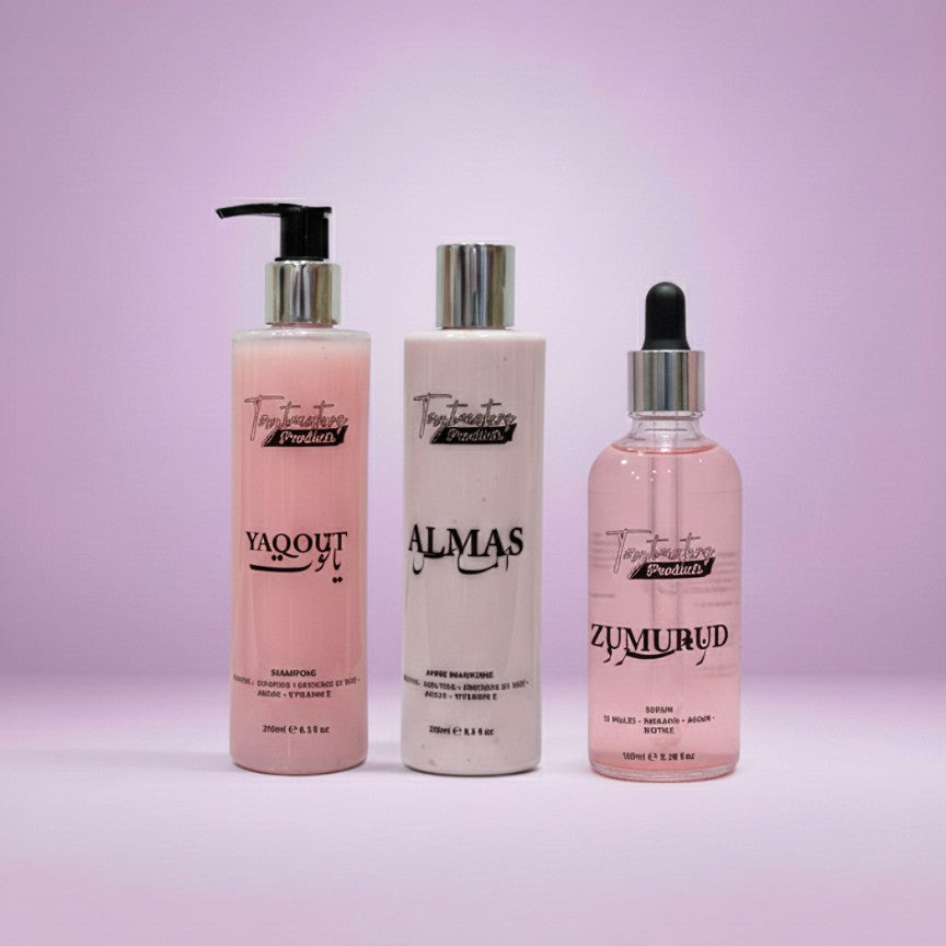 Le Trio Capillaire Essentiel : Shampooing, Sérum et Après-Shampooing. مجموعة للعناية بالشعر
